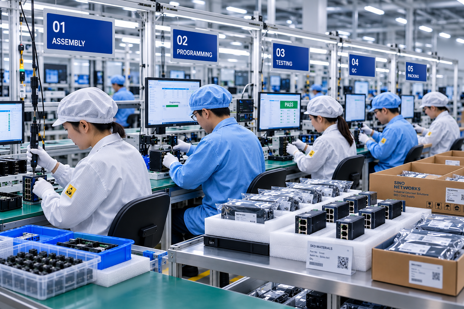 Local network switch production line setup